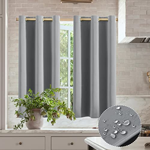 48 Inch Blackout Waterproof Short Curtains for Windows, Thermal Insulated Grommet Drapes for Kitchen Bedroom Small Window, 36'' W x 48'' Length 2 Panels Set, Light Grey - view 2
