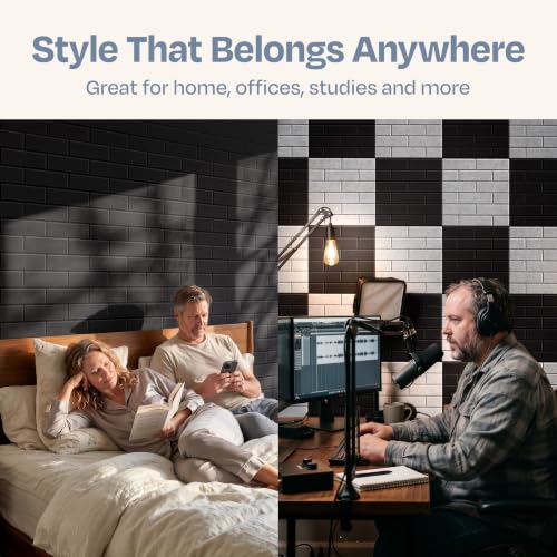 Acoustic Wall Panels 18-Pack, 12"x12"x0.4" Decorative Self-Adhesive Sound Proofing | High Density 3D Brick Soundproof Absorbing Tiles for Walls, Home, Office & Studio - Deep Black - view 7