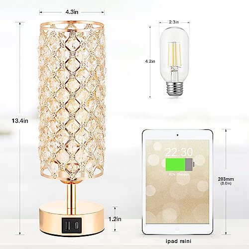 Gold Crystal Touch Lamp for Bedroom with USB-C/A, Bulb Included - view 5