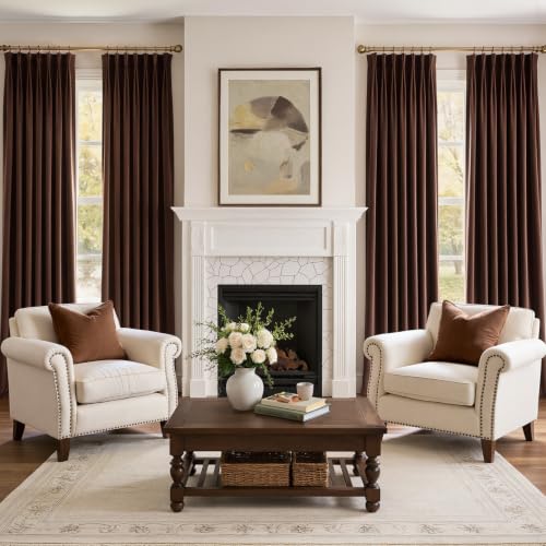 Brown Pinch Pleated Velvet Curtains 84 Inches Long 4 Panels Set - view 4