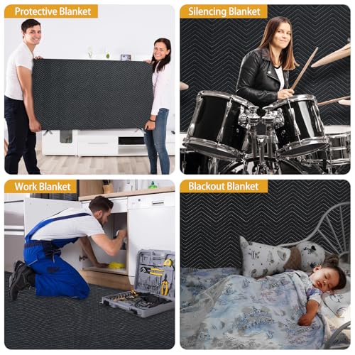 72" x 40" Studio Large Sound Dampening Blanket, Sound Insulated Blanket Sound Absorbing Blanket with Grommets for Soundproofing Noise Reduction Light Blocker Basement Recording Studio - view 7