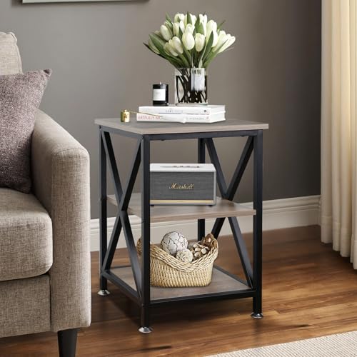 End Tables Living Room Set of 2, 16" D x 16" W x 24" H, Indoor End Tables Living Room with Storage Shelf, Square End Table Set of 2, X-Shaped Night Stands for Bedroom, Farmhouse Wood Side Tables - view 7