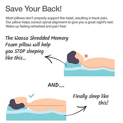 Premium Adjustable Gel Shredded Memory Foam Pillow with Cooling + Washable Cotton Linen Removable Cover | Orthopedic Neck Support for Home and Hotel Collection (Standard) - view 4