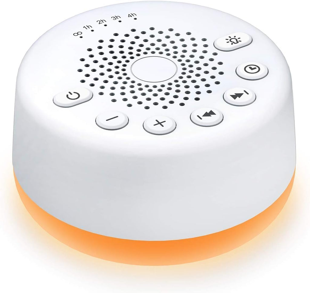 Sound Machine White Noise Machine with 25 Soothing Sounds and Night Lights with Memory Function 32 Levels of Volume and 5 Sleep Timer Powered by AC or USB for Sleeping Relaxation (White)