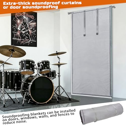 Soundproof Curtains 40" x 83" Acoustic Sound Barrier Dampening Blanket for Doors & Windows, Noise Blocking Blackout Curtain, Use for Recording Studio Home Office, 1 PACK Gray - view 5