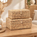 Set of 2 Rectangular Wicker Storage Basket with Lid