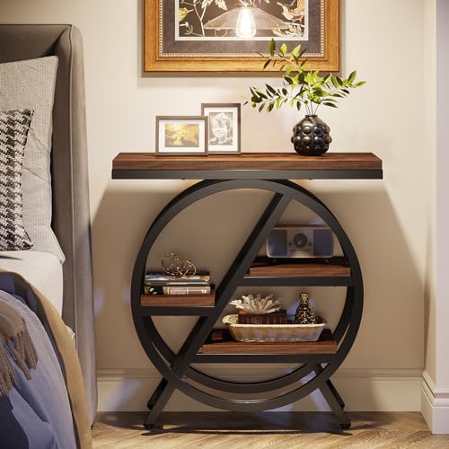 End Table for Living Room, 3-Tier Narrow Side Table with Storage, Wood Sofa Side Table with Geometric Metal Frame, Industrial Nightstand and Bedside Table for Bedroom - view 4