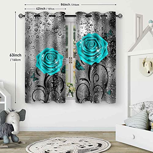 Teal Rose Raindrop Blackout Curtains 42x63 Inch 2 Panels - view 4