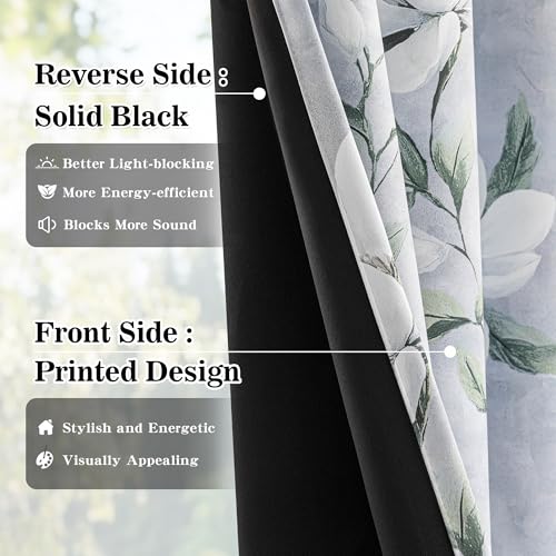 Floral 95% Blackout Curtains 102 Inch Length 2 Panels Light Grey - view 3