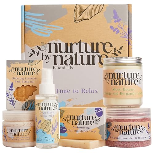 Nurture by Nature Spa Gift Baskets for Women - at Home Spa Kit, Bath Set