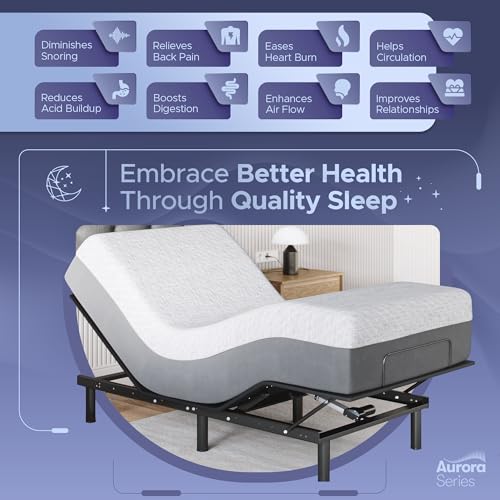 Celestial Aurora Adjustable Bed Base (Frame) + 12 inch Gel Memory Foam Mattress (Medium Soft), Easy Assembly, Head and Foot Lift, Zero Gravity, Memory Positions, CertiPUR-US Bed - TwinXL - view 3