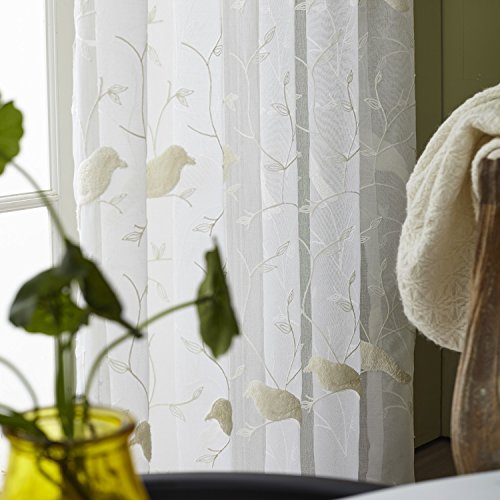 Beige Bird Embroidered Sheer Curtains, 59 x 79, 2 Panels - view 3