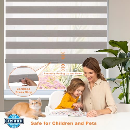 Linen Cordless Zebra Blinds for Windows(50.5" W x 56" H,Grey) - view 5