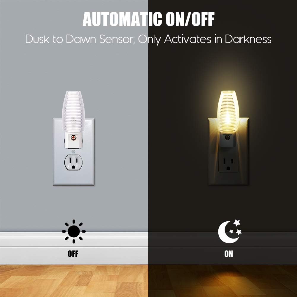 Plug-in night light, dusk to dawn sensor, warm white, 4 pack | Warm white sensor night light, ideal for nursery, bedroom, bathroom, hallway, stairs & kitchen - view 2