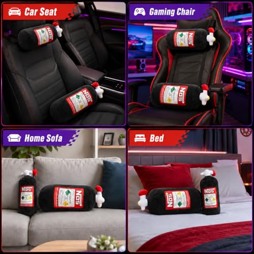 Car Neck Pillow NOS Pillow Bottle Car Headrest Pillow Soft Plush Neck Support Cushion for Driving, Office,Home,Party Decorations(Black 11 inch 2 Pack) - view 7