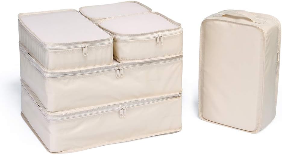 Travel packing cubes, luggage organizers with shoe bag
