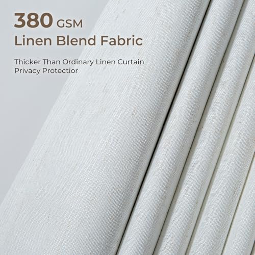 Pleated 100% Blackout Linen Curtains for Bedroom Living Room, Memory Trained Thermal Insulated Room Darkening Window Pleat Drapes with Hooks, 2 Panels (White, 40" W x 108" L (Pack of 2)) - view 3