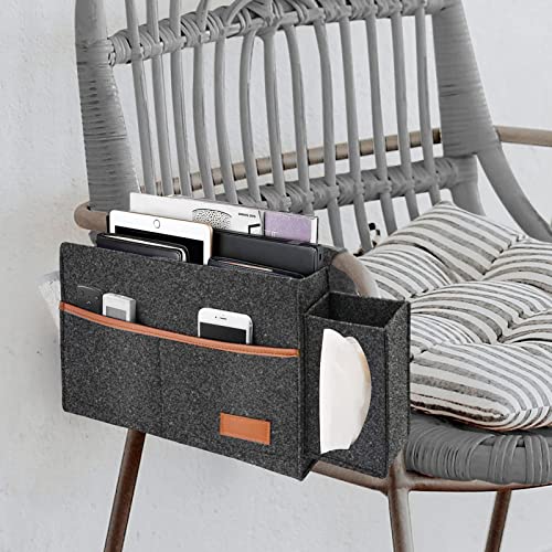 Bedside Storage Organizer, Stain Resistant, 7 Pockets with Tissue Box & Bottle Holder for Remotes Phone Magazine Ipad, Bedside Caddy for Dorm Sofa Desk Felt Bedside Pocket (13.8 * 11.4 In) - view 6