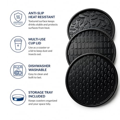 Nightstand Coaster, 6 Pack 3.94 Inch Drink Coasters with Storage Holder - view 5
