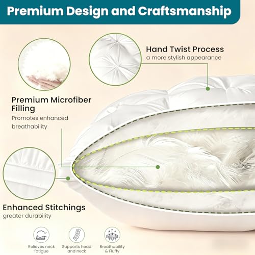Pillows Queen Size Set of 2, Hotel Quality Bed Pillows for Sleeping 20x30in - view 4
