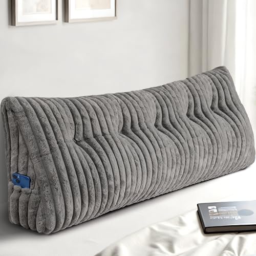Queen Headboard Pillow, Triangular Wedge Pillow, Reading Pillows, Gray