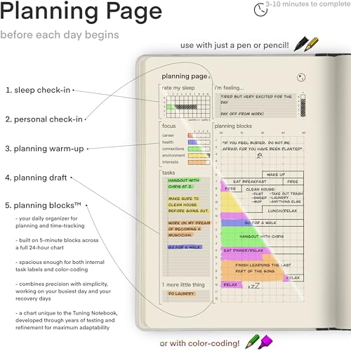 Advanced Self-Improvement System for Productivity, Habits & Goals — Undated Daily & Hourly 3-Month Planner & Reflection Journal | Premium Lay-Flat Minimalist Design | Made by a Firefighter - view 3