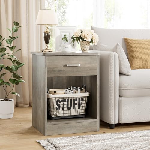 Nightstand Set of 2 with Drawer and Storage Shelf - view 5