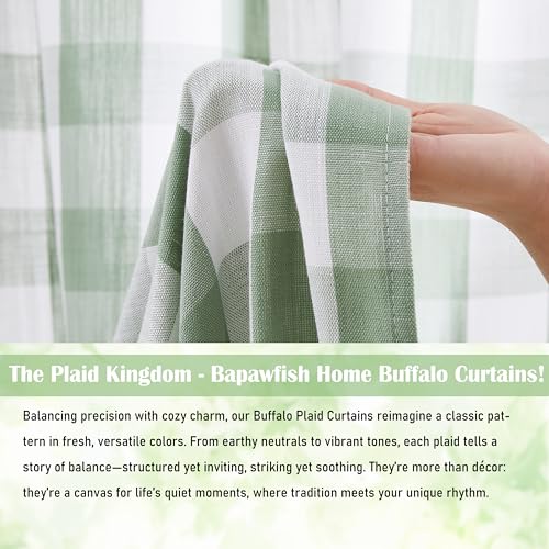 Short 63 Inch Sage Green White Buffalo Plaid Semi Sheer Curtains - view 3