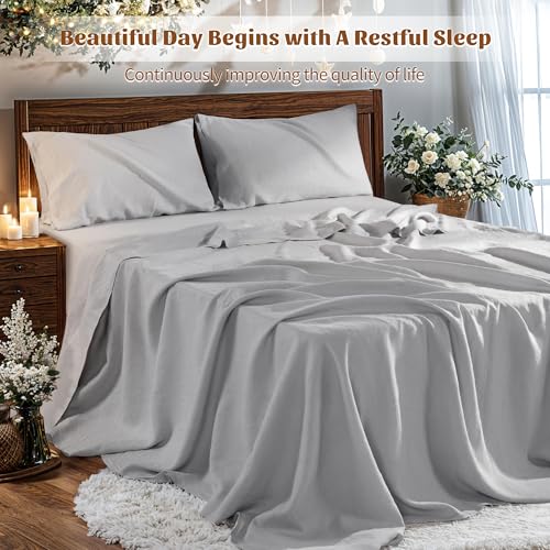 100% French Linen Sheet Set 4Pcs Deep Pocket 16", Full Size Gray - view 3