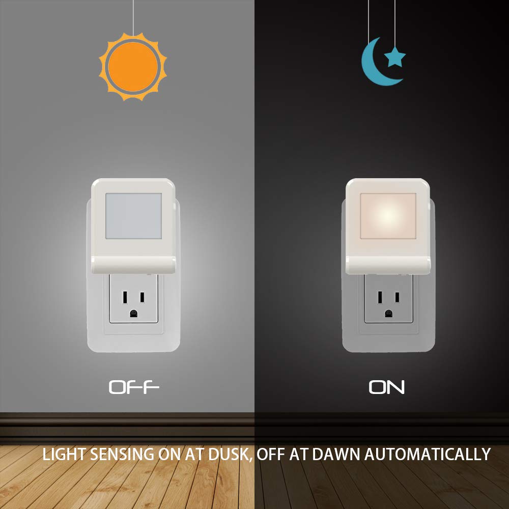 Plug in LED night light with smart dusk to dawn sensor, multi-color changeable nightlights, energy efficient night lamp for bedroom, baby room, kitchen, hallway, stairway, 2 pack - view 4