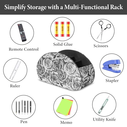 Remote Control Holder, PU Leather Remote Caddy Desktop Organizer with 5 Spacious Compartments for TV Remotes/Media Controllers/Office Supplies (1-3D Black Grey - view 7