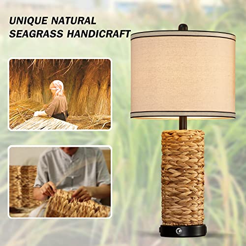 Rattan Table Lamps Set of 2, Bedside Lamps for Bedroom Nightstand - view 6