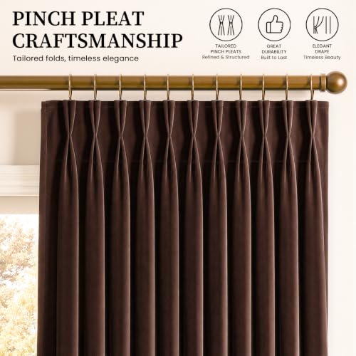 Brown Pinch Pleated Velvet Curtains 84 Inches Long 4 Panels Set - view 2