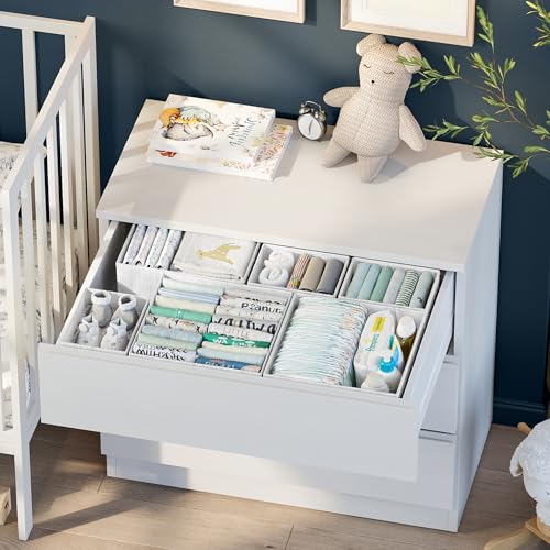 Drawer Organizer Clothes Set of 12 White-Grey - Dresser Organizer For Nursery, Bedroom, Closet - Perfect Baby Clothes Organizer and Storage & General Nursery Organization or Dresser Drawer Organizers - view 3