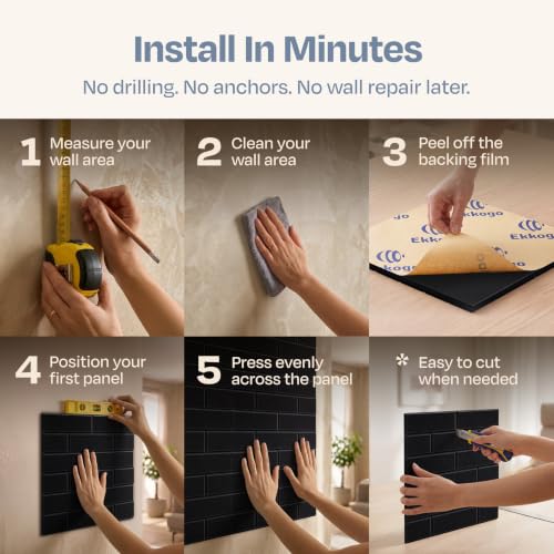 Acoustic Wall Panels 18-Pack, 12"x12"x0.4" Decorative Self-Adhesive Sound Proofing | High Density 3D Brick Soundproof Absorbing Tiles for Walls, Home, Office & Studio - Deep Black - view 5