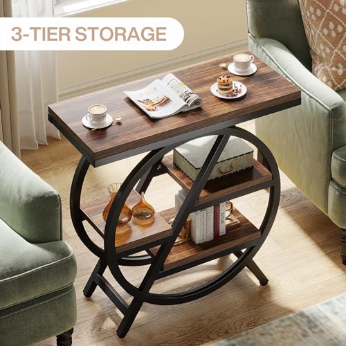End Table for Living Room, 3-Tier Narrow Side Table with Storage, Wood Sofa Side Table with Geometric Metal Frame, Industrial Nightstand and Bedside Table for Bedroom - view 6