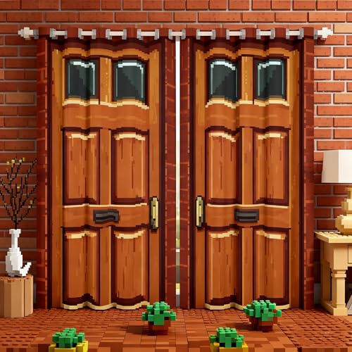Video Games Window Curtain,Miner Door Privacy Blackout Curtain for Window Brick Red Square Shade Windows Covering for Bedroom Video Games Theme Drapes 2 Panels,42Wx90L