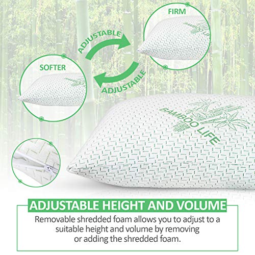 Elif Queen Size Pillows for Sleeping, Set of 2 – Cooling Shredded Memory Foam Pillow with Removable Cover for Back, Stomach & Side Sleepers, Rayon Derived from Bamboo, Queen (2 Pack) - view 4