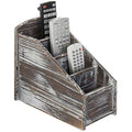 Torched Wood Remote Control Holder, 4-Compartment Tabletop Caddy