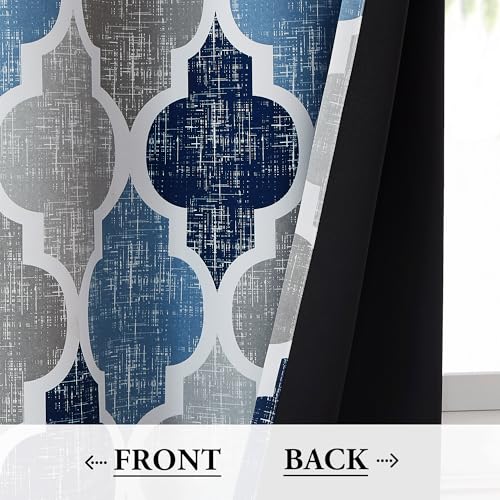 Moroccan 100% Blackout Curtains Bedroom Blue Grey 50x84 2 Panels - view 4