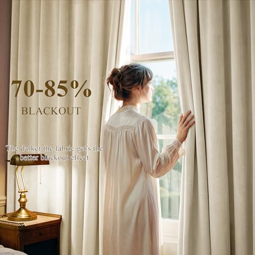 Beige Velvet Soundproof Light Dimming Curtains, W52 x L96, 2 Panels - view 3