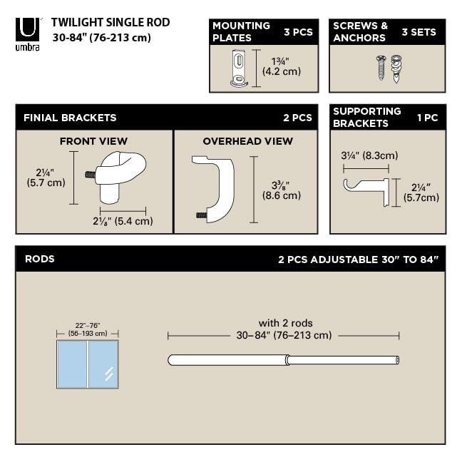 Twilight Curtain Rod, Wrap Around Blackout, 30 to 84 Inches, Nickel - view 3