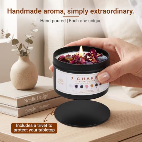 7 Chakra Crystal Candle, Coconut Soy Wax, 40+ Hour Burn, 7 Real Crystals - view 5