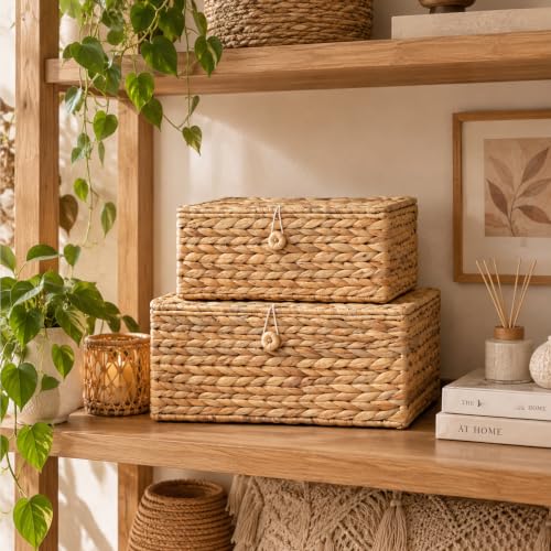 Set of 2 Rectangular Wicker Storage Basket with Lid - view 2