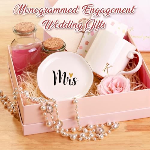 Engagement Wedding Mrs Ring Dish, Ceramic 4 × 4 inch Jewelry Dish for Rings Earrings, Nightstand Beside Bathroom Trinkets Organizer Decor, Bachelorette Bridal Shower Gifts - view 5
