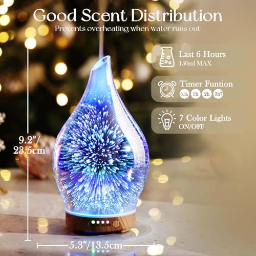 Essential Oil Diffuser 150ml Handmade Glass Diffuser 6H Runtime - view 3