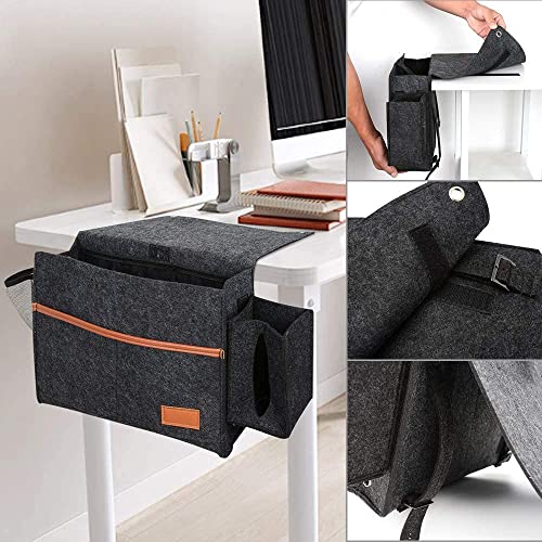 Bedside Storage Organizer, Stain Resistant, 7 Pockets with Tissue Box & Bottle Holder for Remotes Phone Magazine Ipad, Bedside Caddy for Dorm Sofa Desk Felt Bedside Pocket (13.8 * 11.4 In) - view 3