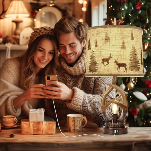Rustic Farmhouse Antlers Table Lamp Set of 2 with Night Light - view 6