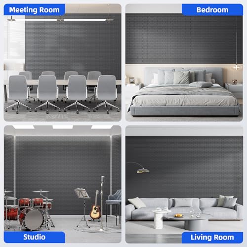 20 Pack Acoustic Panels with Self Adhesive, 11.8" X 11.8" X 0.36" High Density Sound Proof Foam Panels for Wall, Soundproof Wall Panel, Brick Sound Absorbing Panel for Home Studio Office Decor - Black - view 5