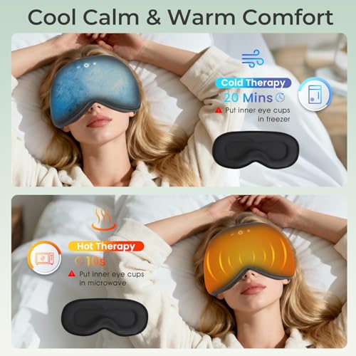 Weighted Bluetooth Sleep Mask with Removable Hot & Cold Gel Insert, 3D Blackout Eye Mask, Adjustable Speaker Placement, Passive Sound Masking, 15H Playback for Sleep, Travel & Relaxation - view 6